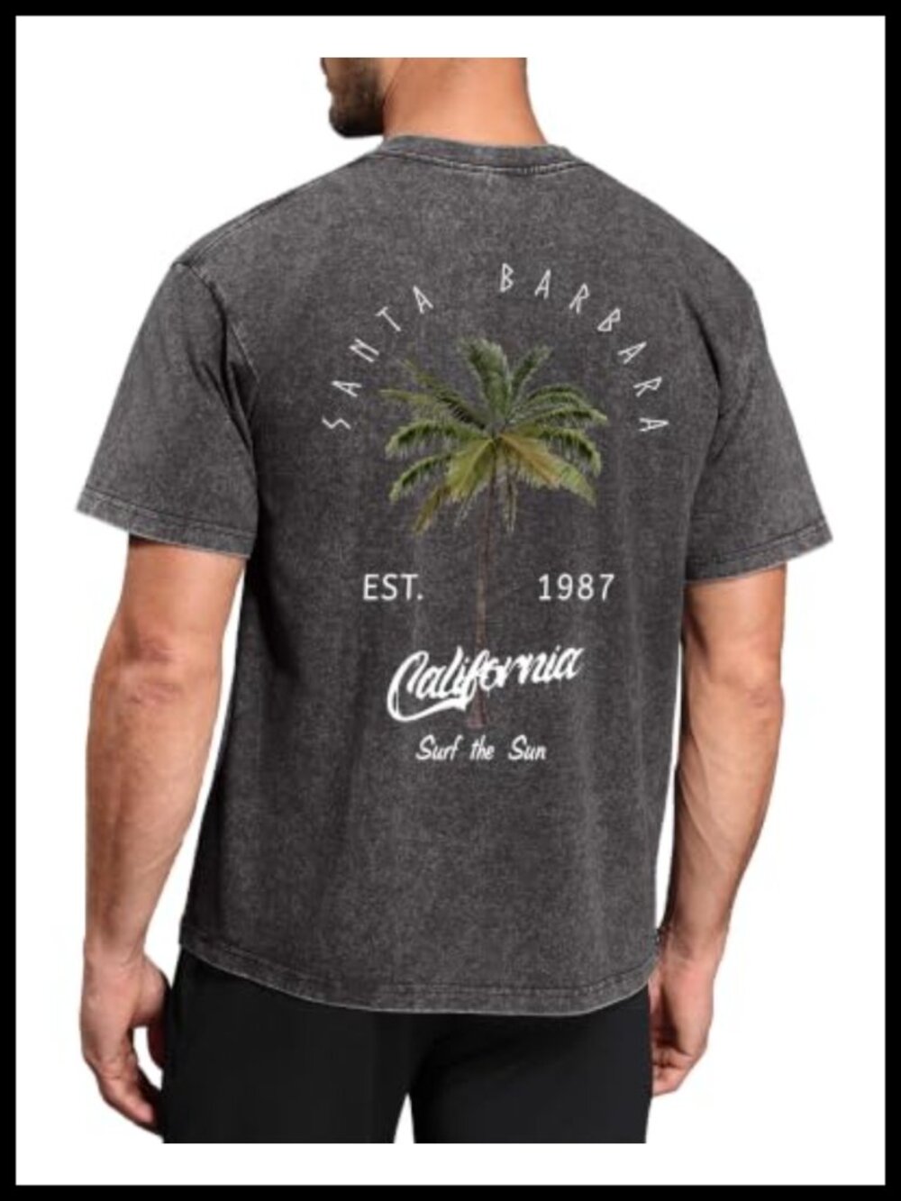 100% Washed Cotton Santa Barbara Palm Graphic Tee Crew Neck Short Sleeve